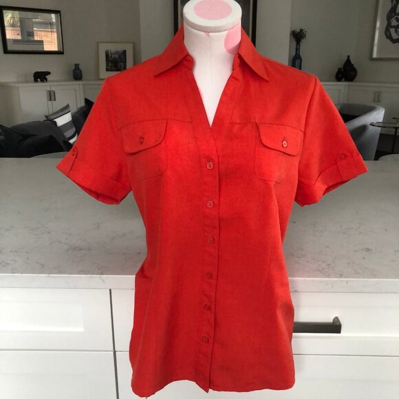 Haggar Casual Short Sleeve Button Down Polyester Shirt Orange/Red Sz S NWOT - Picture 10 of 10